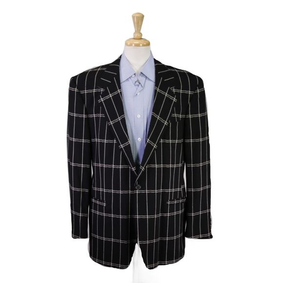 Versace V2 Men's Vintage 80s 90s Black Windowpane Wool Blazer 44R - Picture 1 of 10